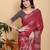 maroon colour Ready to wear elegant print linen cotton saree with jacquard border & unstitched blouse
