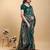 olive colour Ready to wear elegant print linen cotton saree with jacquard border & unstitched blouse
