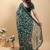 olive colour Ready to wear elegant print linen cotton saree with jacquard border & unstitched blouse