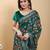 olive colour Ready to wear elegant print linen cotton saree with jacquard border & unstitched blouse
