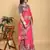 pink colour Ready to wear elegant print linen cotton saree with jacquard border & unstitched blouse