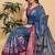 blue colour Ready to wear elegant print linen cotton saree with jacquard border & unstitched blouse