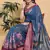 blue colour Ready to wear elegant print linen cotton saree with jacquard border & unstitched blouse