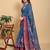 blue colour Ready to wear elegant print linen cotton saree with jacquard border & unstitched blouse