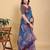 blue colour Ready to wear elegant print linen cotton saree with jacquard border & unstitched blouse