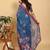 blue colour Ready to wear elegant print linen cotton saree with jacquard border & unstitched blouse