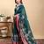 dark green colour Reay to wear elegant print linen cotton saree with jacquard border & unstitched blouse