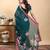 dark green colour Reay to wear elegant print linen cotton saree with jacquard border & unstitched blouse