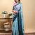 sky blue colour Ready to wear elegant print linen cotton saree with jacquard border & unstitched blouse