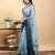 sky blue colour Ready to wear elegant print linen cotton saree with jacquard border & unstitched blouse
