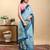 sky blue colour Ready to wear elegant print linen cotton saree with jacquard border & unstitched blouse
