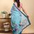 sky blue colour Ready to wear elegant print linen cotton saree with jacquard border & unstitched blouse