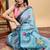 sky blue colour Ready to wear elegant print linen cotton saree with jacquard border & unstitched blouse
