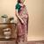 cream colour Ready to wear elegant print linen cotton saree with jacquard border & unstitched blouse