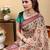 cream colour Ready to wear elegant print linen cotton saree with jacquard border & unstitched blouse