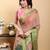 pink colour Ready to wear elegant print linen cotton saree with jacquard border & unstitched blouse