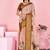 peach colour Ready to wear elegant print linen cotton saree with jacquard border & unstitched blouse