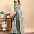 grey colour Ready to wear elegant print linen cotton saree with jacquard border & unstitched blouse