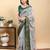 grey colour Ready to wear elegant print linen cotton saree with jacquard border & unstitched blouse