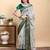 grey colour Ready to wear elegant print linen cotton saree with jacquard border & unstitched blouse