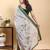 grey colour Ready to wear elegant print linen cotton saree with jacquard border & unstitched blouse