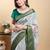 grey colour Ready to wear elegant print linen cotton saree with jacquard border & unstitched blouse
