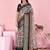 blue colour Ready to wear elegant print linen cotton saree with jacquard border & unstitched blouse