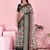 blue colour Ready to wear elegant print linen cotton saree with jacquard border & unstitched blouse