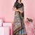 blue colour Ready to wear elegant print linen cotton saree with jacquard border & unstitched blouse