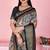 blue colour Ready to wear elegant print linen cotton saree with jacquard border & unstitched blouse