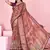 coral colour Ready to wear elegant print linen cotton saree with jacquard border & unstitched blouse