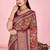 coral colour Ready to wear elegant print linen cotton saree with jacquard border & unstitched blouse