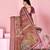 coral colour Ready to wear elegant print linen cotton saree with jacquard border & unstitched blouse