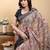 cream colour Ready to wear elegant print linen cotton saree with jacquard border & unstitched blouse