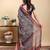 grey colour Ready to wear elegant print linen cotton saree with jacquard border & unstitched blouse