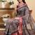grey colour Ready to wear elegant print linen cotton saree with jacquard border & unstitched blouse