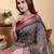 grey colour Ready to wear elegant print linen cotton saree with jacquard border & unstitched blouse