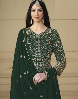 Bottle Green Faux Georgette Anarkali Gown 2