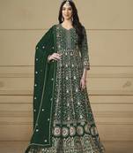 Bottle Green Faux Georgette Anarkali Gown