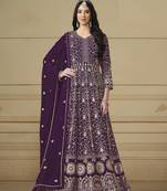 Purple Faux Georgette Embroidered Semi Stich Anarkali Gown