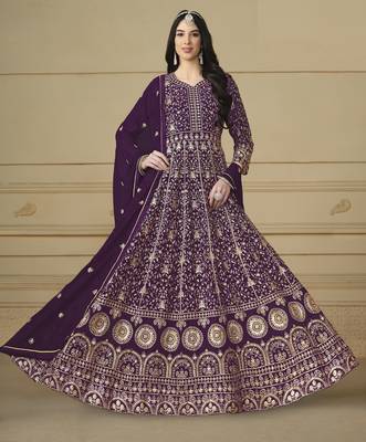 Purple Faux Georgette Embroidered Anarkali Gown 2