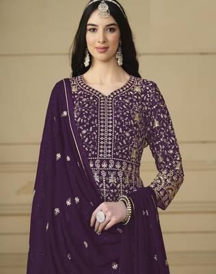 Purple Faux Georgette Embroidered Anarkali Gown 3