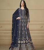 Navy Blue Faux Georgette Anarkali Gown