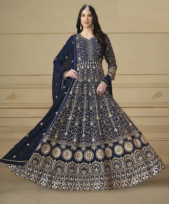 Navy Blue Faux Georgette Anarkali Gown 2