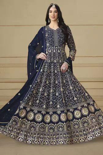 Navy Blue Faux Georgette Anarkali Gown