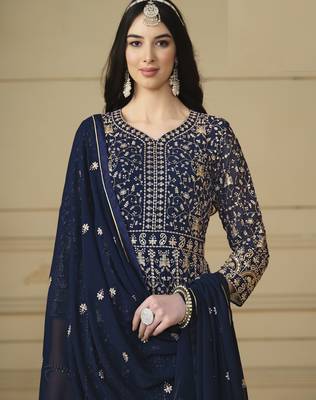 Navy Blue Faux Georgette Anarkali Gown 3