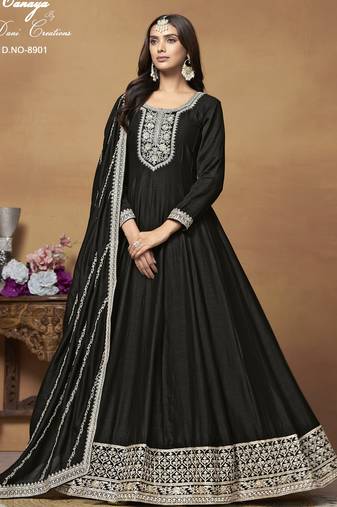 Black Art Silk Gown with Cording Work