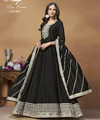 Black Art Silk Gown with Cording Work 2