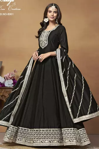 Black Art Silk Gown with Cording Work