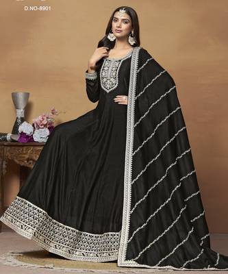 Black Art Silk Gown with Cording Work 3